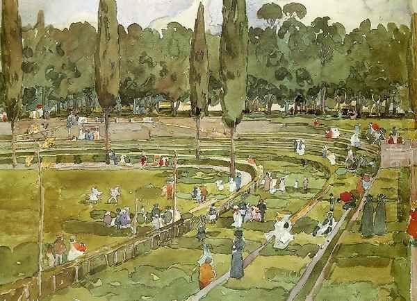 The racecourse (Piazza Siena Gardens Borghese, Rome) Oil Painting by Maurice Brazil Prendergast