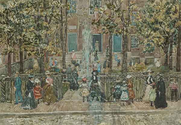 Court Yard West End Library Boston Oil Painting by Maurice Brazil Prendergast