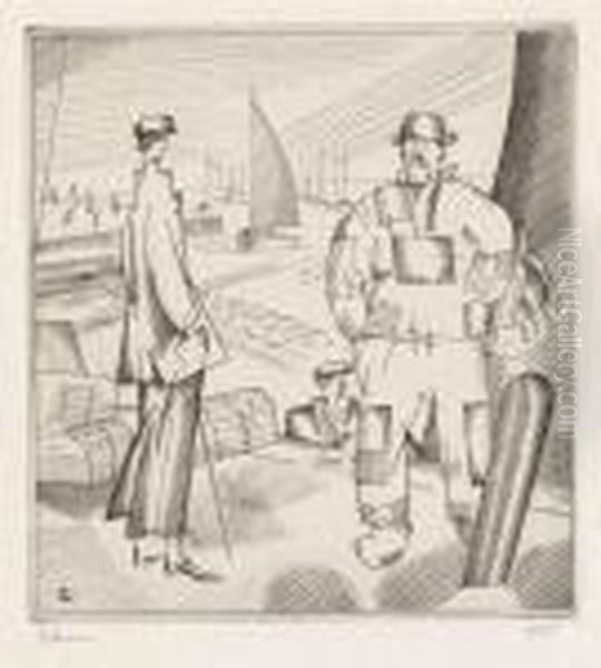 L'entree Du Port Oil Painting by Jean Emile Laboureur