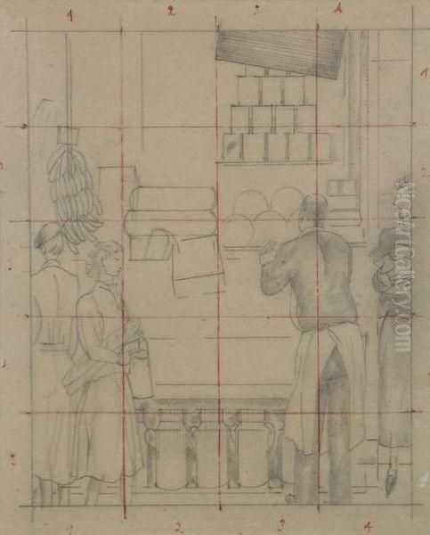 La Boutique Du Cremier Oil Painting by Jean Emile Laboureur