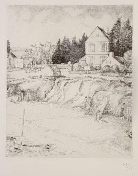 Maisons Au Bord De La Mer (plage De Poudrantay, 
Penestin) Oil Painting by Jean Emile Laboureur