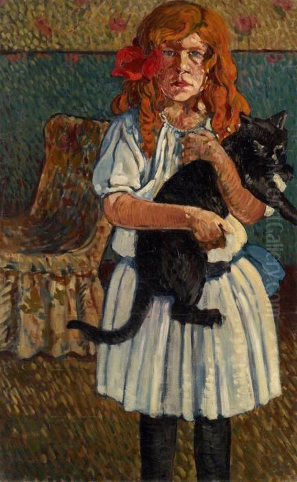 La Petite Fille Au Chat Oil Painting by Jean Emile Laboureur