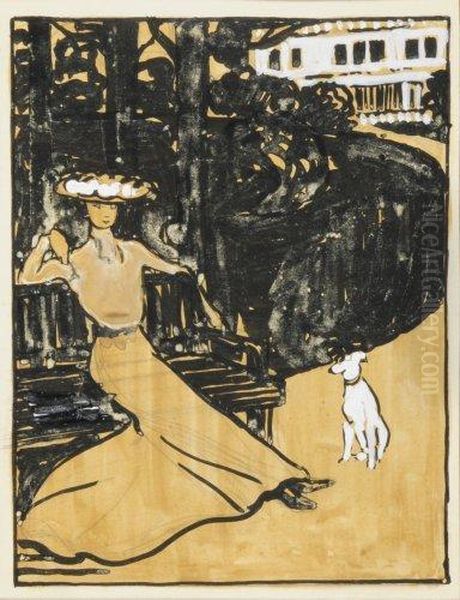 La Dame Au Petit Chien Oil Painting by Jean Emile Laboureur