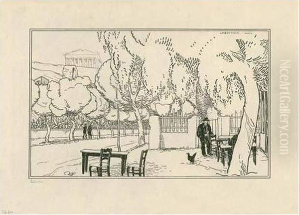 L'acropole Vu De L'auberge <a 
Socrate Le Philosophe> / The Acropolis Seen From The <socrates 
Philosopher> Tavern. 1909 Oil Painting by Jean Emile Laboureur