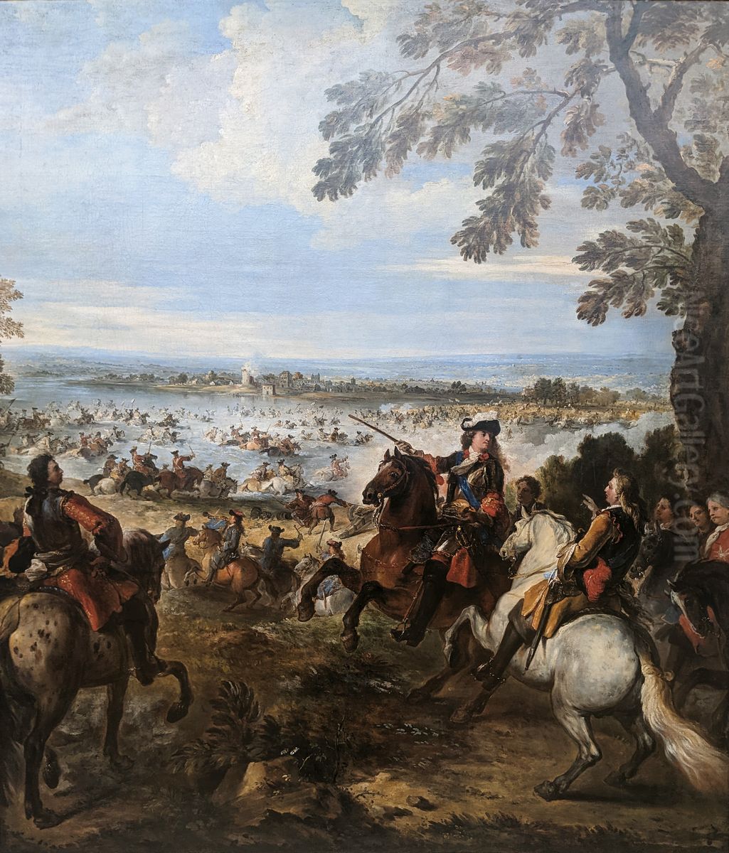The Crossing of the Rhine by the Army of Louis XIV, 1672 Oil Painting by Joseph Parrocel