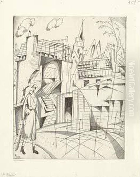 Les Tranchees Dans Le Village / 
The Trenches In The Village. Pl. 8 Des Petites Images De La Guerre Sur 
Le Front Britannique. 1916 Oil Painting by Jean Emile Laboureur