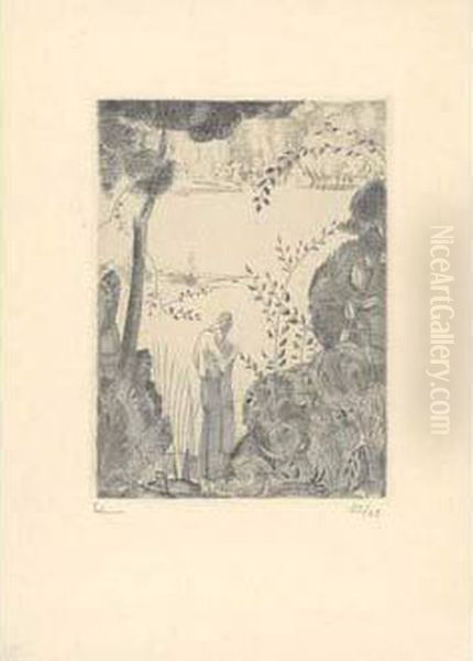 Les Amoureux Du Bord De L'eau / Lovers By The River. 1925 Oil Painting by Jean Emile Laboureur