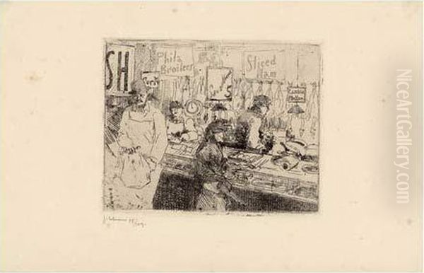 Marche A La Viande New York / 
Meat Market New York (washington Market 104th Street). 1908 Oil Painting by Jean Emile Laboureur