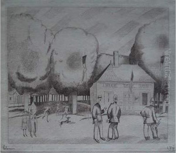 Le Quatorze Juillet Au Village /
 The Fourteenth Of July At The Village (nointel Oise). 1925 Oil Painting by Jean Emile Laboureur