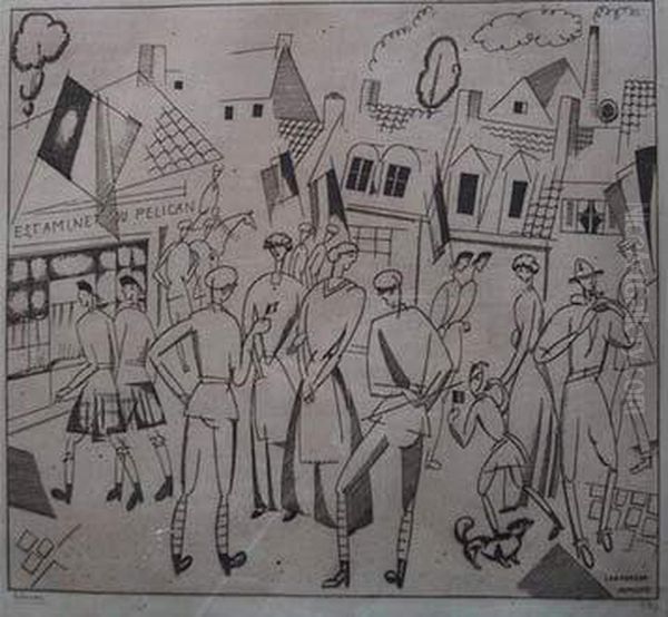 Le Quatorze Juillet Sur Le Front
 Anglais / The Fourteenth Of July On The English Front. 1917-1920 Oil Painting by Jean Emile Laboureur