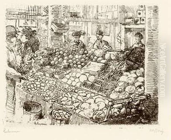 Marche Aux Fruits New York / 
Fruit Market New York (washington Market 104th Street). 1908 Oil Painting by Jean Emile Laboureur