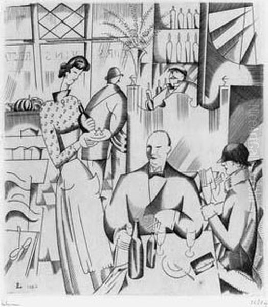 Le Diner Chez Le Bistrot. 1923. Oil Painting by Jean Emile Laboureur