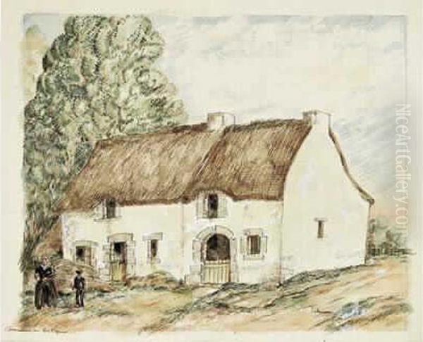 Les Deux Chaumieres.(kerfalher, Commune De Penestin).
 1927-1928. Oil Painting by Jean Emile Laboureur