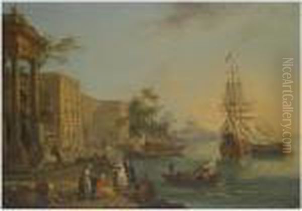 A Capriccio View Of The Custom 
House And Embankment In Londonwith Figures On The Quay In The Foreground Oil Painting by Jean-Baptiste Lallemand