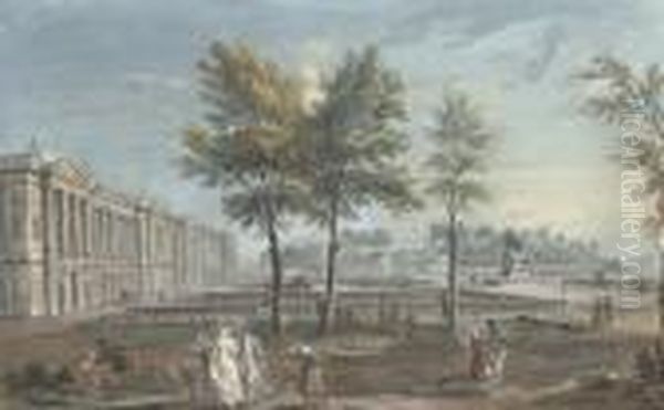 View Of The Place Louis Xv, 
Later Place De La Concorde, Seen From The Champs-elysees, Paris Oil Painting by Jean-Baptiste Lallemand