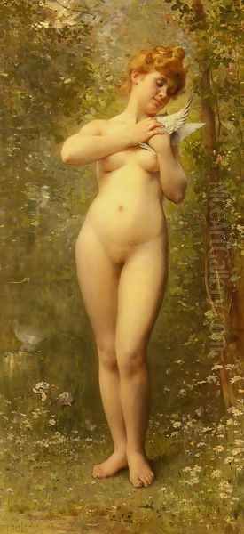 Venus A La Colombe (Venus With A Dove) Oil Painting by Leon-Jean-Basile Perrault