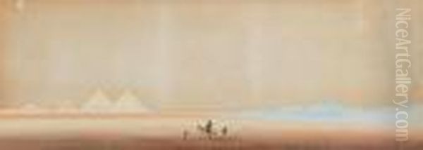 Figures And Camel Before The Pyramids Oil Painting by Augustus Osborne Lamplough