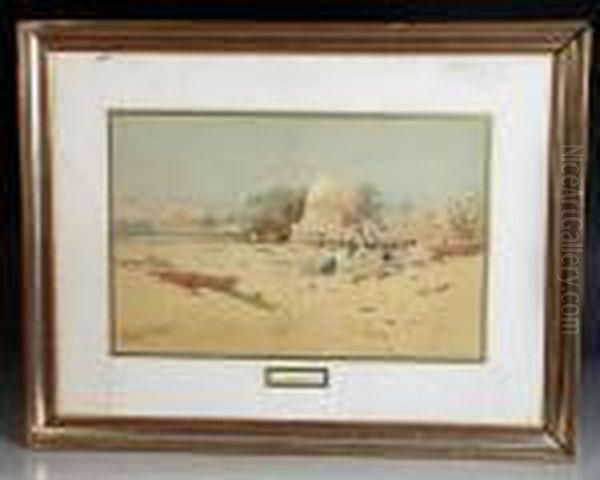 A North African Township With Figures In The Foreground Oil Painting by Augustus Osborne Lamplough