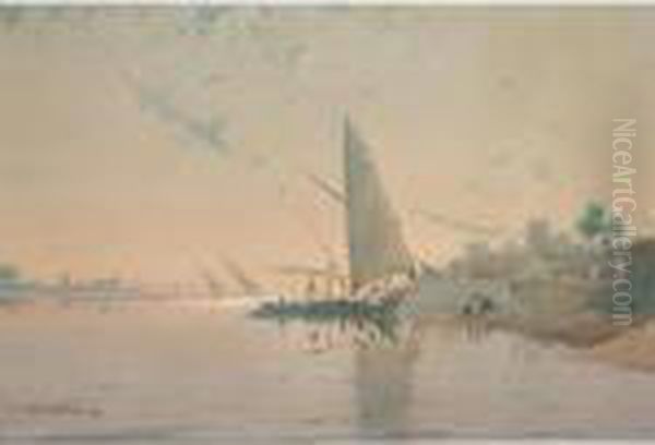 T At Luxor; On The Nile - Near Aswan Oil Painting by Augustus Osborne Lamplough