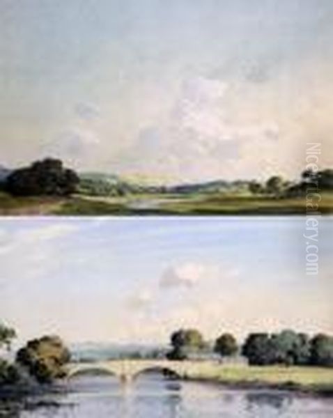 River Landscape With Bridge Oil Painting by Percy Lancaster