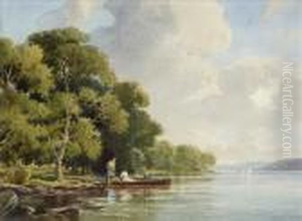 The Ferry Boatwatercolour Signed Lower Right 25cm X 33cm Oil Painting by Percy Lancaster