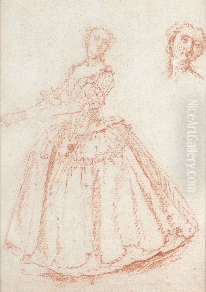 A Standing Lady, With Separate Study Of Her Head Oil Painting by Nicolas Lancret
