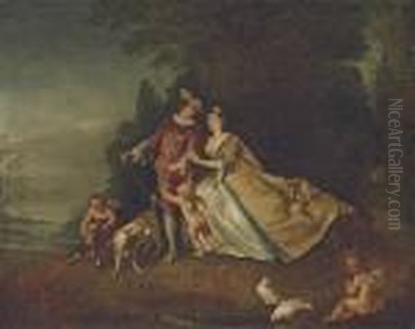 Portrait Of A Lady And Gentleman Oil Painting by Nicolas Lancret