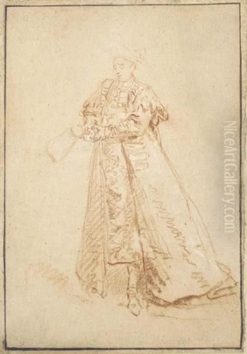 Un Homme En Costume Oriental Coiffe D'un Turban Oil Painting by Nicolas Lancret