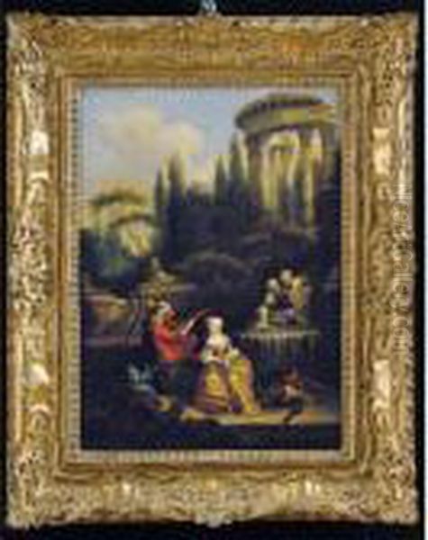 Lezione Di Canto In Un Giardino; Incontro Galante In Un
 Giardino Oil Painting by Nicolas Lancret