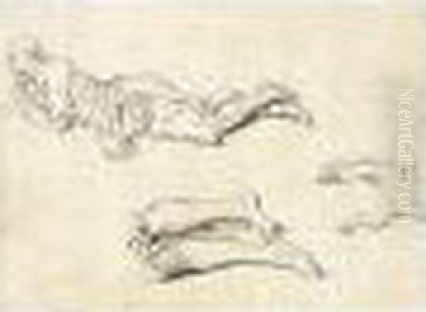 Study Of A Man Lying On The 
Ground, And Separate Studies Of His Legs And His Right And Left Arm Oil Painting by Nicolas Lancret