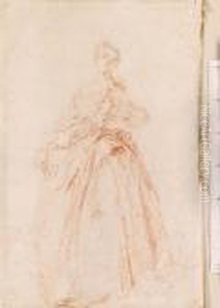 A Lady Dancing, Holding The Hand
 Of Her Partner (recto); Subsidiarystudies Of Her Head (verso) Oil Painting by Nicolas Lancret