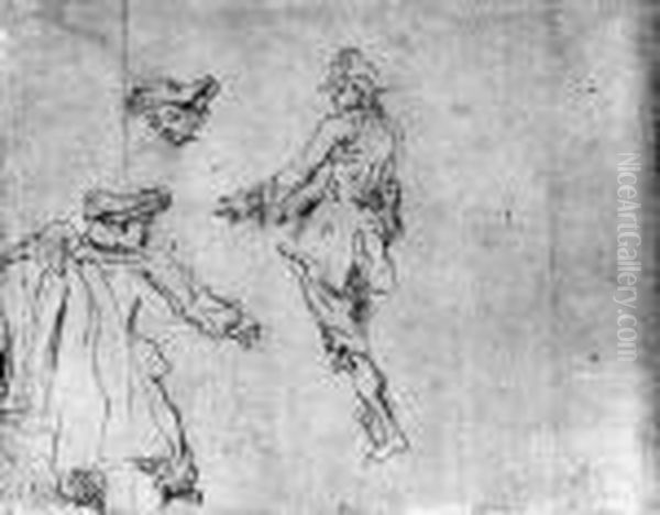 Two Figures Seen From Behind And
 A Study Of A Head (recto); A Manholding A Lady From Behind , And Two 
Studies Of Heads (verso) Oil Painting by Nicolas Lancret