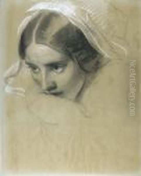 Mother And Child: A Sketch For 'the Flood' Oil Painting by Sir Edwin Henry Landseer