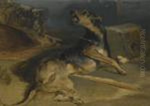 Study Of A Wounded Hound, From Walter Scott's The Talisman Oil Painting by Sir Edwin Henry Landseer