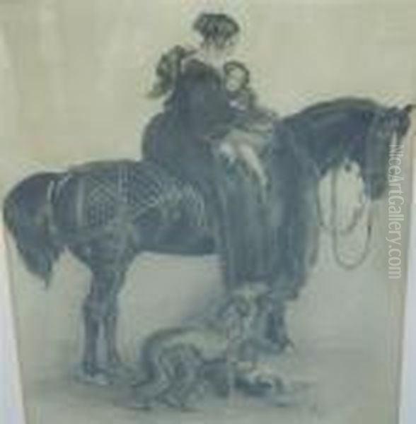 A Woman And Child On A Horse Oil Painting by Sir Edwin Henry Landseer