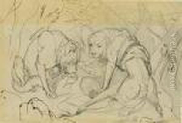 A Study For 'alpine Mastiffs Reanimating A Distressedtraveller' Oil Painting by Sir Edwin Henry Landseer