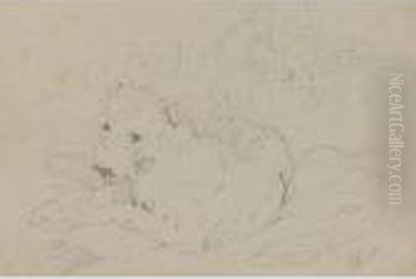 Study Of A Resting Terrier And Sheep Oil Painting by Sir Edwin Henry Landseer