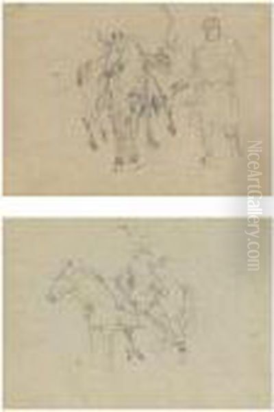 Two Studies Of A Pony Carrying A Dead Stag, One With Aghillie Oil Painting by Sir Edwin Henry Landseer