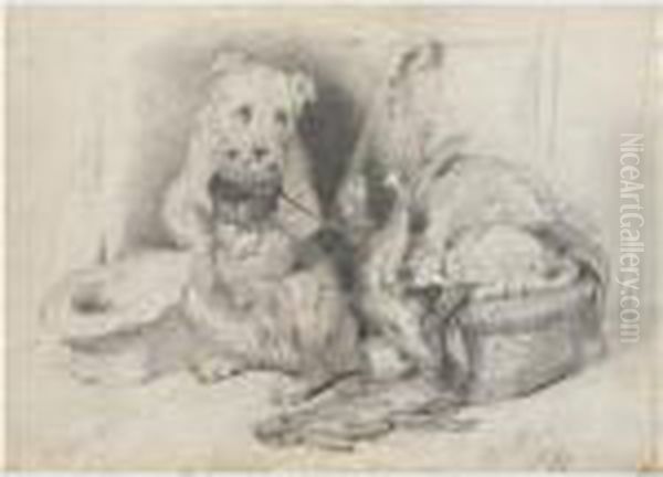 A Begging Terrier Oil Painting by Sir Edwin Henry Landseer