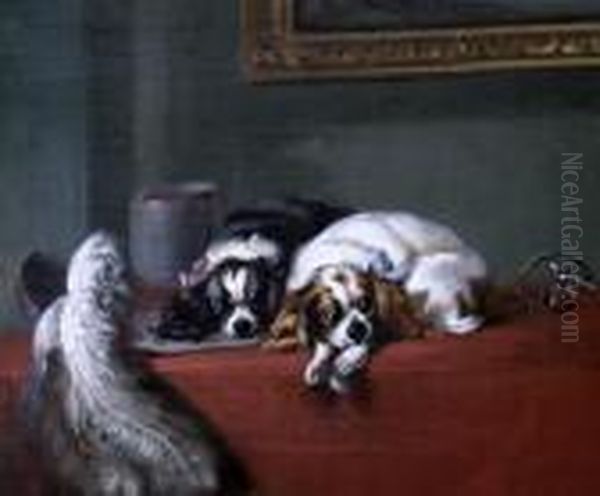 King Charles Spaniels Oil Painting by Sir Edwin Henry Landseer