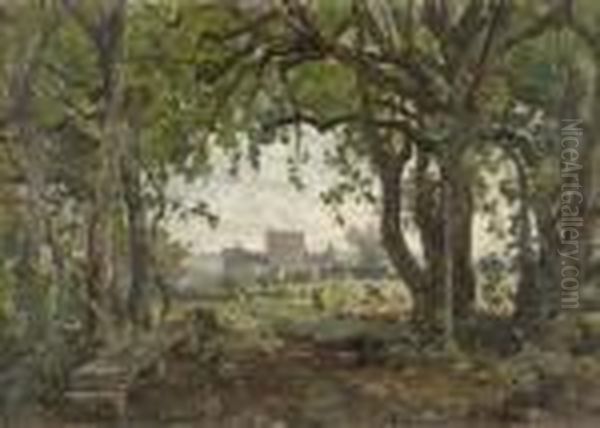 Clearing With A View On A Castle Oil Painting by Sir Edwin Henry Landseer