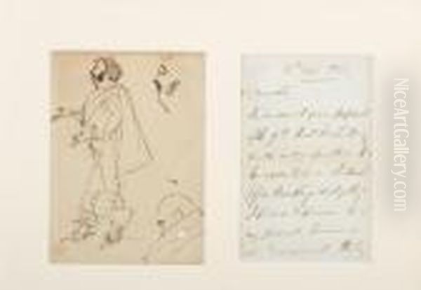 Etude De Personnages Avec Probablement L'esquisse Du Portrait Du Poete Samuel Rogers Oil Painting by Sir Edwin Henry Landseer