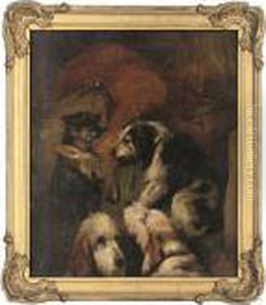 Young Roebuck And Rough Hounds Oil Painting by Sir Edwin Henry Landseer
