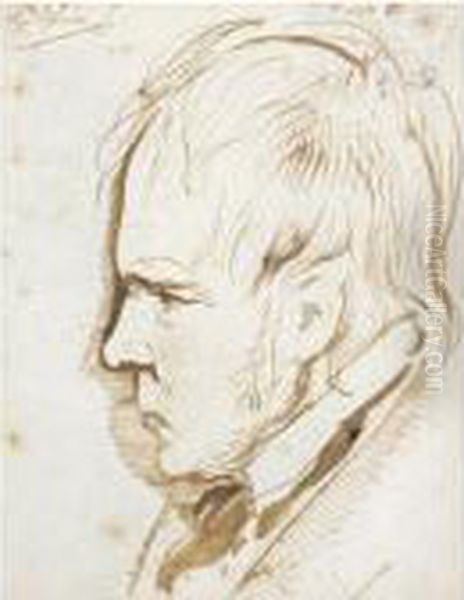 Portrait Study Of Sir Walter Scott (1771-1832) Oil Painting by Sir Edwin Henry Landseer