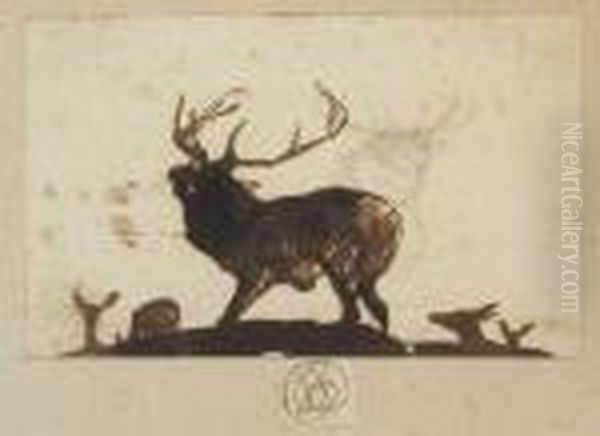 Study Of A Stag With Herd Of Deerbeyond Oil Painting by Sir Edwin Henry Landseer