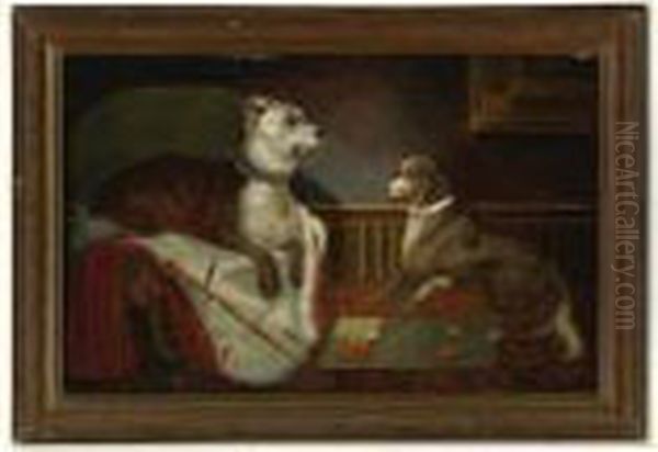 A Portrait Of Two Dogs In An Interior Oil Painting by Sir Edwin Henry Landseer