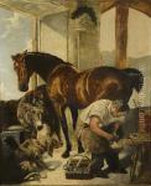 Shoeing Oil Painting by Sir Edwin Henry Landseer