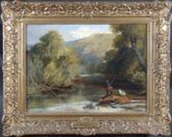Trout Fishing On The Daune Oil Painting by Sir Edwin Henry Landseer