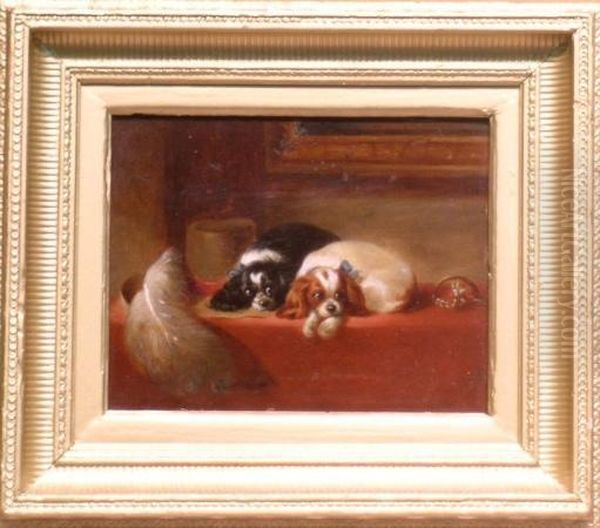 Two King Charles Spaniels Oil Painting by Sir Edwin Henry Landseer