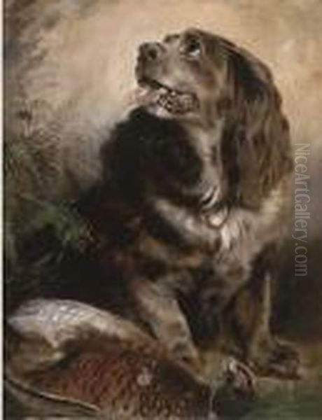 A Spaniel With His Trophy Oil Painting by Sir Edwin Henry Landseer